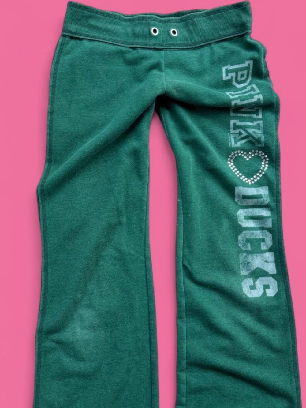 Rare Y2K Victoria’s Secret PINK Oregon Ducks Rhinestone Flare Sweatpants XS